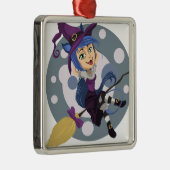 Süsse Hexe mit Besen Halloween Silbernes Ornament (Rechts)
