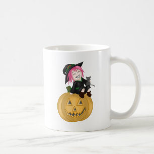 Süße Hexe mit einem Kürbis Kaffeetasse