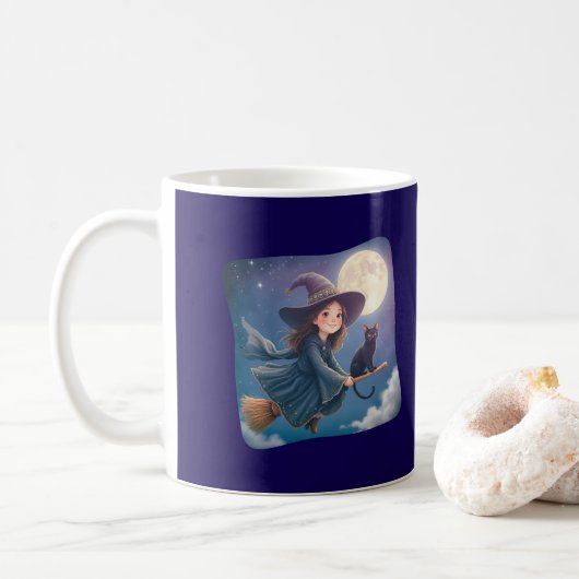 Süße Hexe Mit Katze Tasse (Mit Donut)