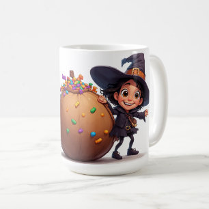 Süße Hexe mit Kürbis-Süßigkeiten-Tasche Halloween- Kaffeetasse