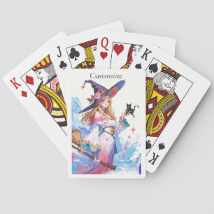 Süße Hexe mit schwarzer Katze Thunder_Cove  Spielkarten