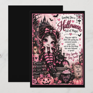 Süße Hexe Pink Halloween-Karte