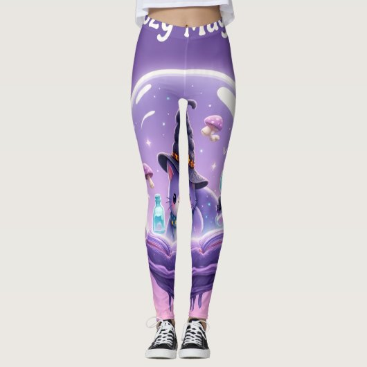 Süße Hexe Schneekugel Leggings Lila (Vorderseite)