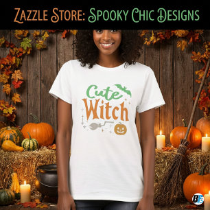 Süße Hexe Schwarz-Weiß Damen Halloween T-Shirt