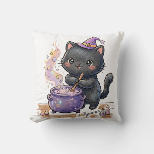 Süße Hexe schwarze Katze braut magischen Trank Hal Kissen