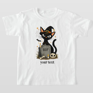 Süße Hexe schwarze Katze Friedhof Halloween T-Shirt