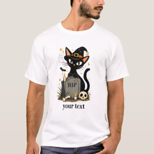 Süße Hexe schwarze Katze Friedhof Halloween T-Shirt