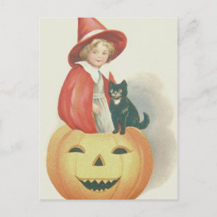 Süße Hexe schwarze Katze Jack O Lantern Postkarte