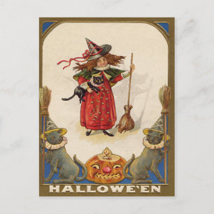 Süße Hexe schwarze Katze Jack O' Lantern Postkarte