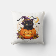 Süße Hexe schwarze Katze Kürbis Halloween Kissen