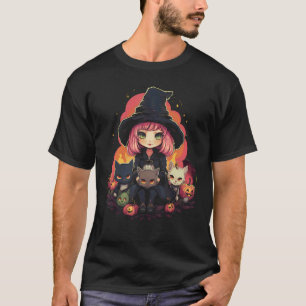 Süße Hexe schwarze Katzen Halloween-Kostüm Mädchen T-Shirt