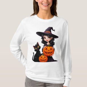 Süße Hexe schwarze Katzen Kürbis Halloween 🧙‍♀️ T-Shirt