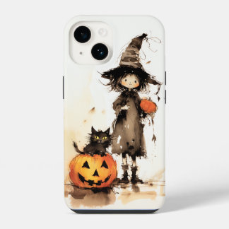 Süße Hexe und schwarze Katze Halloween iPhone 14 Hülle