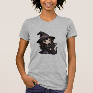 Süße Hexe und schwarze Katze T-Shirt