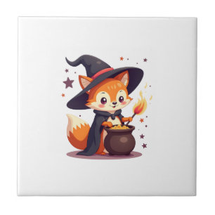 Süße Hexen-Fuchs � Magisches Halloween-Tier-T-Shir Fliese