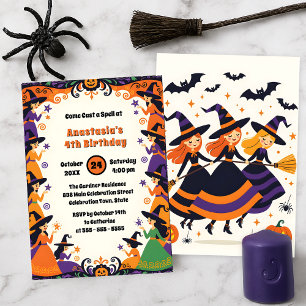 Süße Hexen Mädchen Halloween Oktober Geburtstag Einladung