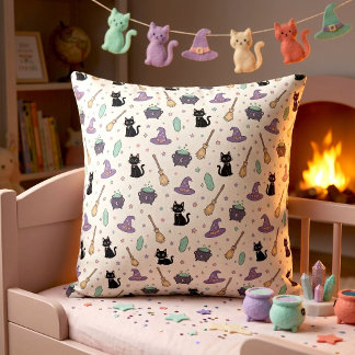 Süße Hexen-Schwarze-Katze-Halloween-Sofa-Akzente Kissen