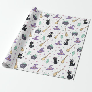 Süße Hexen-Schwarzkatze Halloween-Geburtstagsdekor Geschenkpapier