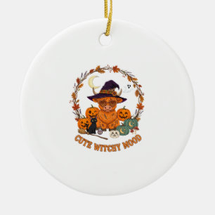 Süße Hexen-Stimmung Halloween Highland-Kuh Schwarz Keramik Ornament