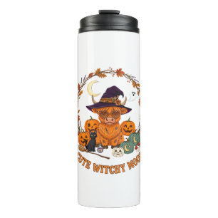 Süße Hexen-Stimmung Halloween Highland-Kuh Schwarz Thermosbecher