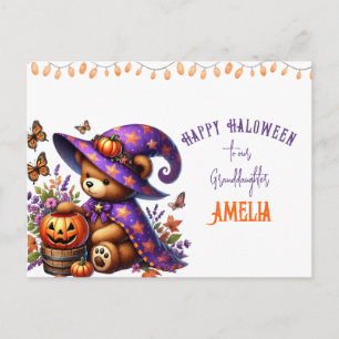 Süße Hexenbär-Enkelin Halloween Feiertagspostkarte