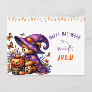 Süße Hexenbär-Enkelin Halloween Feiertagspostkarte