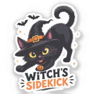 Süße Hexenhelferin schwarze Katze Halloween Aufkleber