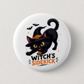 Süße Hexenhelferin schwarze Katze Halloween Button (Vorderseite)