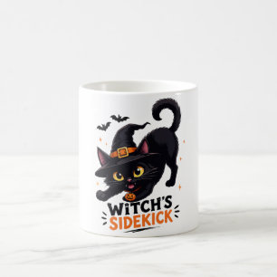 Süße Hexenhelferin schwarze Katze Halloween Kaffeetasse