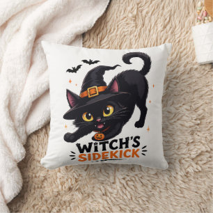 Süße Hexenhelferin schwarze Katze Halloween Kissen