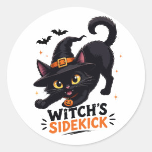 Süße Hexenhelferin schwarze Katze Halloween Runder Aufkleber