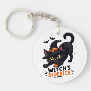 Süße Hexenhelferin schwarze Katze Halloween Schlüsselanhänger