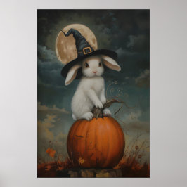 Süße Hexenkaninchen auf Kürbis Kunst Druck, Hallow Poster