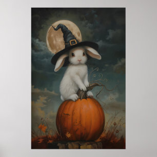 Süße Hexenkaninchen auf Kürbis Kunst Druck, Hallow Poster