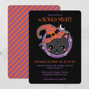 Süße Hexenkatze Halloween-Party Einladung