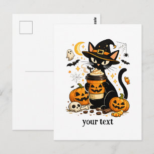 Süße Hexenkatze Kürbisgewürz Latte Halloween Postkarte