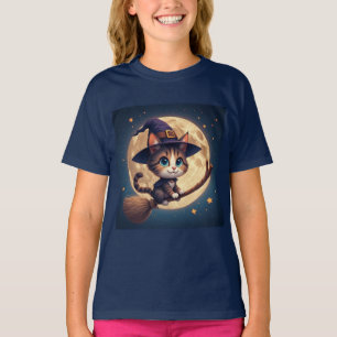 Süße Hexenkatze unter Sternen und Vollmond 🎃 T-Shirt