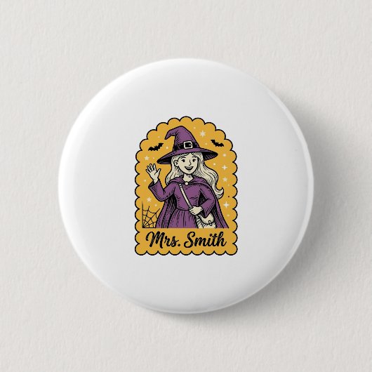 Süße Hexenlehrerin Frau Smith Vintage-Halloween-De Button (Vorderseite)