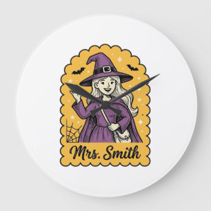 Süße Hexenlehrerin Frau Smith Vintage-Halloween-De Große Wanduhr