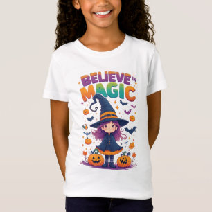 Süße Hexenmädchen-Kürbisse-Fledermäuse-Halloween � T-Shirt