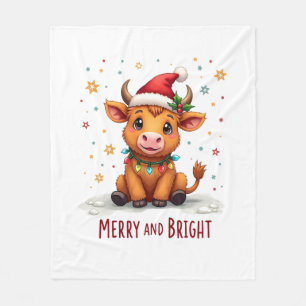 Süße Highland-Babykuh-Weihnachtslichter Frohe & We Fleecedecke