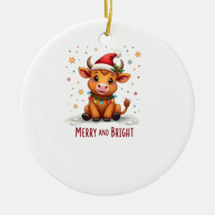Süße Highland-Babykuh-Weihnachtslichter Frohe & We Keramik Ornament