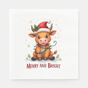 Süße Highland-Babykuh-Weihnachtslichter Merry & Br Serviette