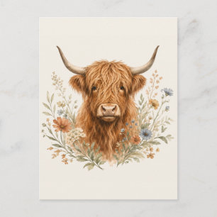Süße Highland-Kuh Aquarell Feiertagspostkarte