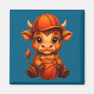 Süße Highland-Kuh Basketball-Kalb-Illustration Magnet