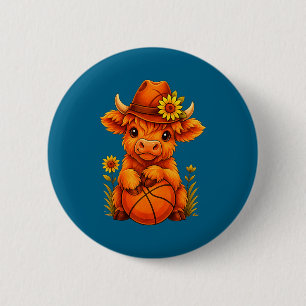 Süße Highland-Kuh Basketball-Kalb Sportliebhaber Button