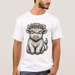 Süße Highland-Kuh-Blumenkrone-Vintage-Shirt_1 T-Shirt