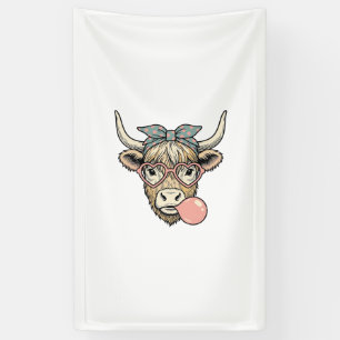 Süße Highland-Kuh-Bubble-Gum-Vintage-Vektorgrafik Banner