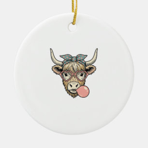 Süße Highland-Kuh-Bubble-Gum-Vintage-Vektorgrafik Keramik Ornament