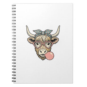 Süße Highland-Kuh-Bubble-Gum-Vintage-Vektorgrafik Notizblock